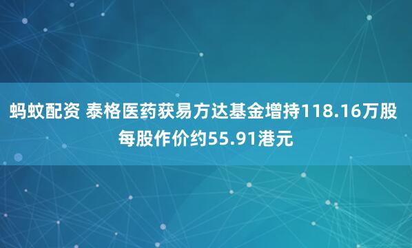蚂蚊配资 泰格医药获易方达基金增持118.16万股 每股作价约55.91港元
